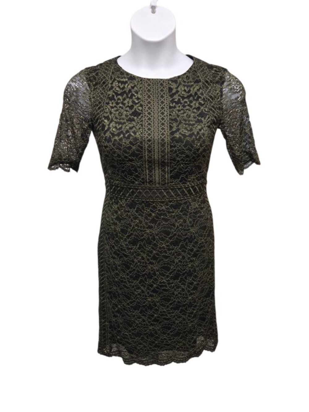 Antonio Melani Womens 4 Green Black Stretch Lace Sheath Dress  Classic